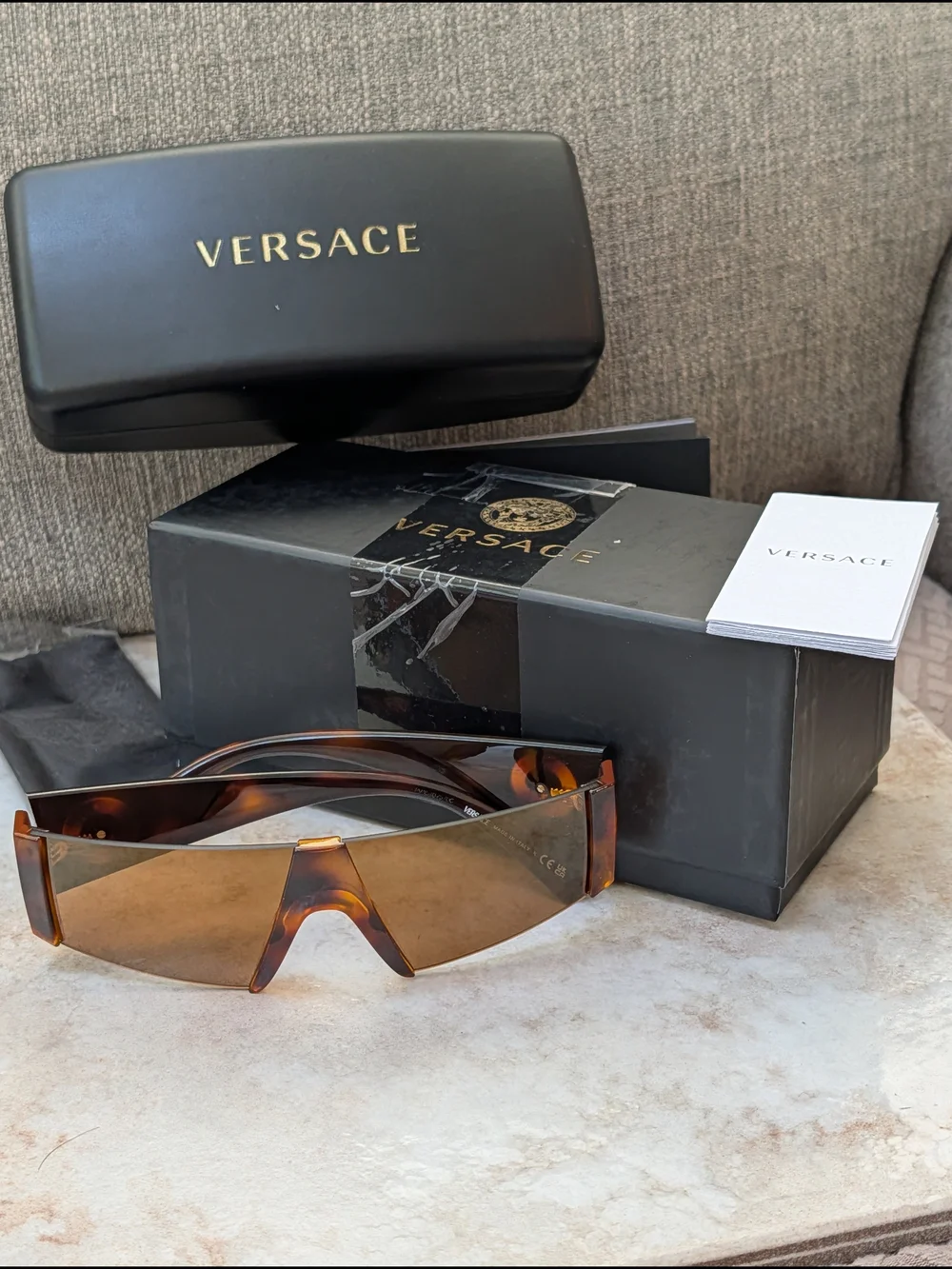 Versace VE4360 Shield Sunglasses in Tortoiseshell/Brown NIB